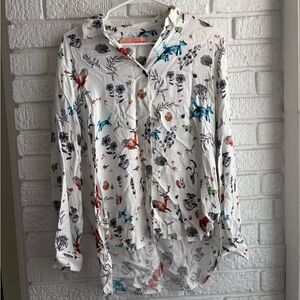 Vilagallo White Button-Down Shirt with Multicolor Nature Print